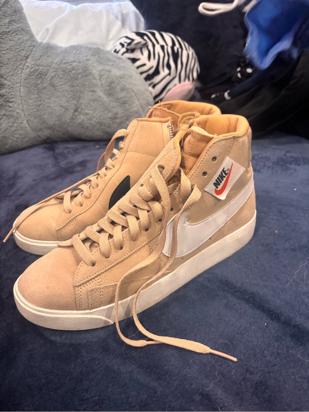 Nike High-Top Sneakers in Tan and White Suede